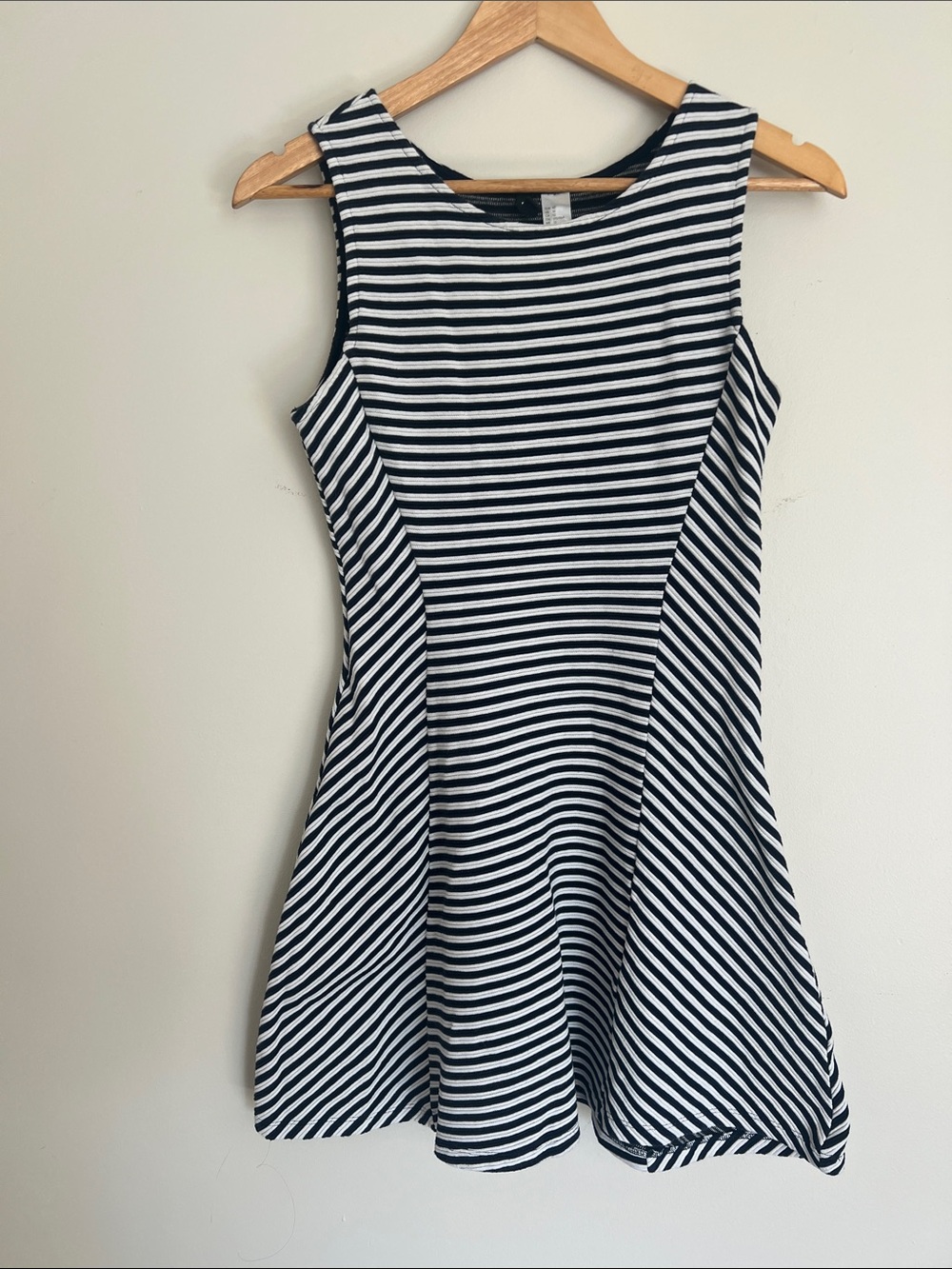 H&M Dark Navy and White Striped Sleeveless Fit-and-Flare Dress